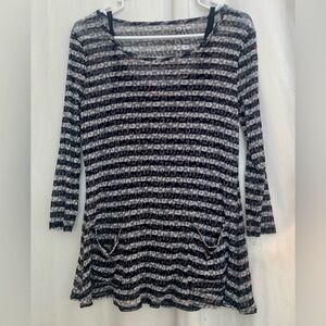 Peck & Peck Striped Black/Gray Long Sleeve Sheet Tunic Top w/ Camisole Size S